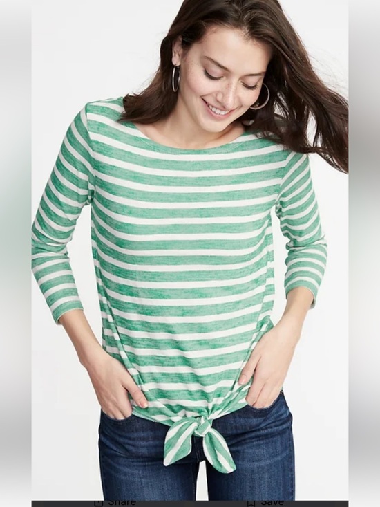 Old Navy Tops - Old Navy Cotton Green & White Striped Tie-Front Relaxed Fit Mariner Top Size XL